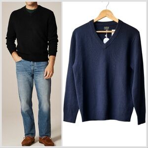 NWT J.Crew $278 Relaxed midweight cashmere V-neck sweater Navy Abyss Blue Sz S